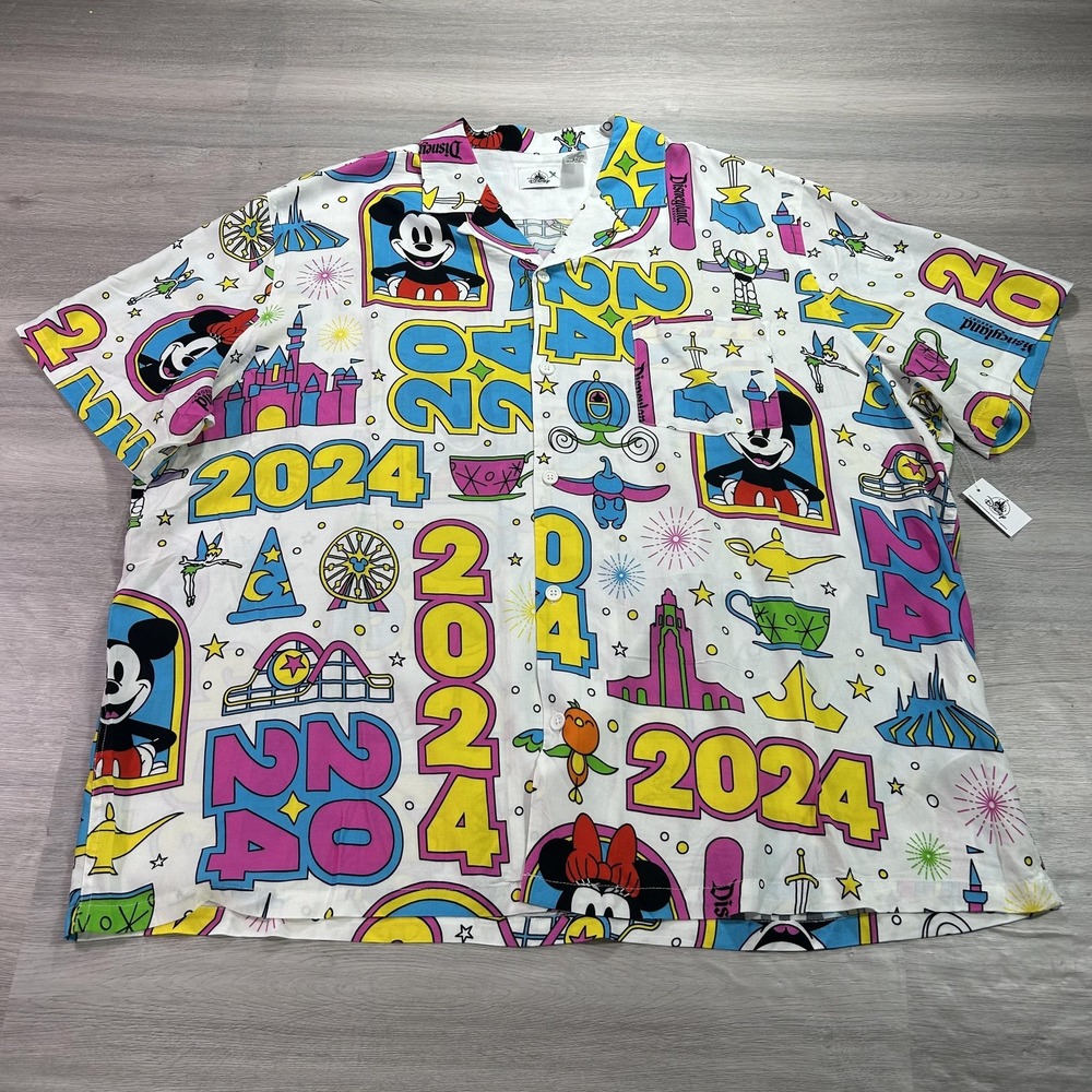 NEW Disney 2024 Shirt Mens 3XL Multicolor Mickey Mouse Button Up Aloha